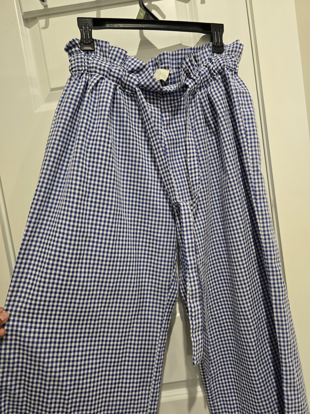 Joie Gingham Paperbag Waist Wide Leg Pants Blue & White XL